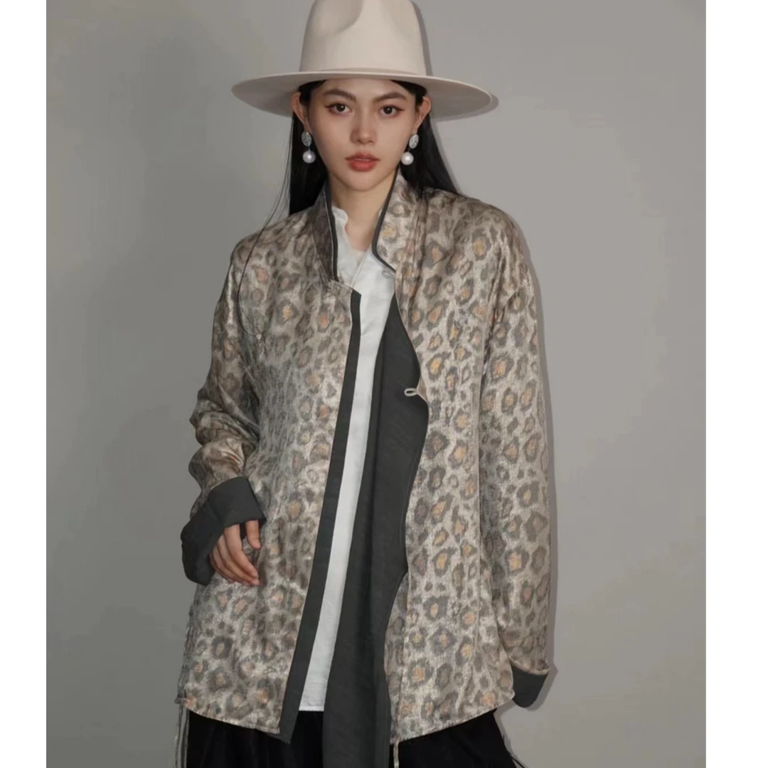 AJ-NAMO原创设计款豹纹印花斜襟外套B315