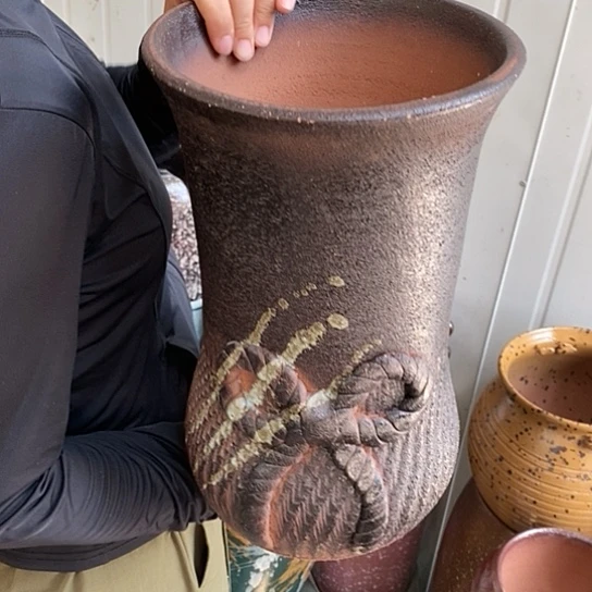 紫砂花盆口20高35，蝴蝶结