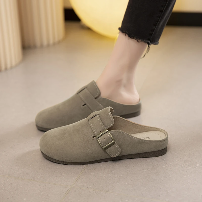 博肯鞋法式复古包头半拖鞋女外穿懒人单鞋2023春夏新款平底勃肯鞋