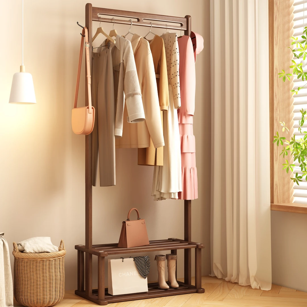 实木衣架落地衣帽架卧室家用挂衣架简易晾衣架房间放衣服架子室内