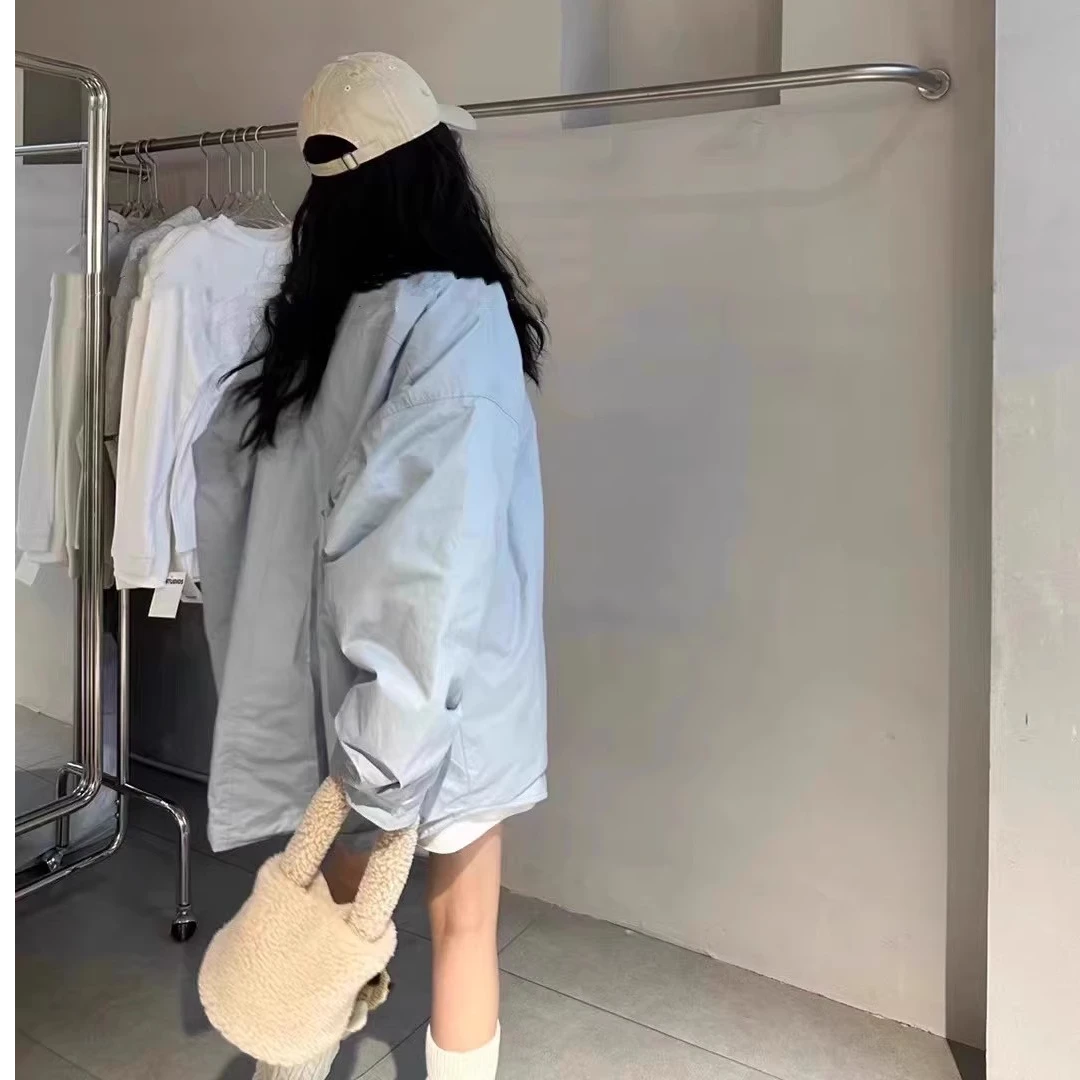 衬衫2024冬季百搭款纯色加厚衬衣女慵懒风中长款宽松夹棉衬衣潮