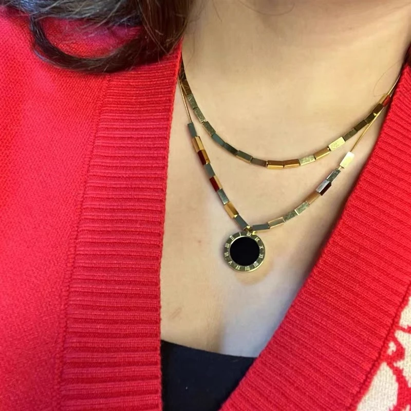 【赠礼盒】双面叠带轻奢罗马数字锁骨链ZD0234