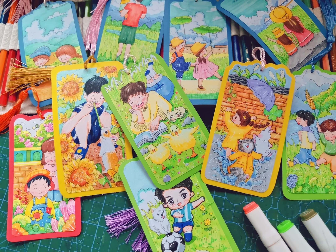 手绘书签定制，卡通书签定制手绘书签读书卡马克笔