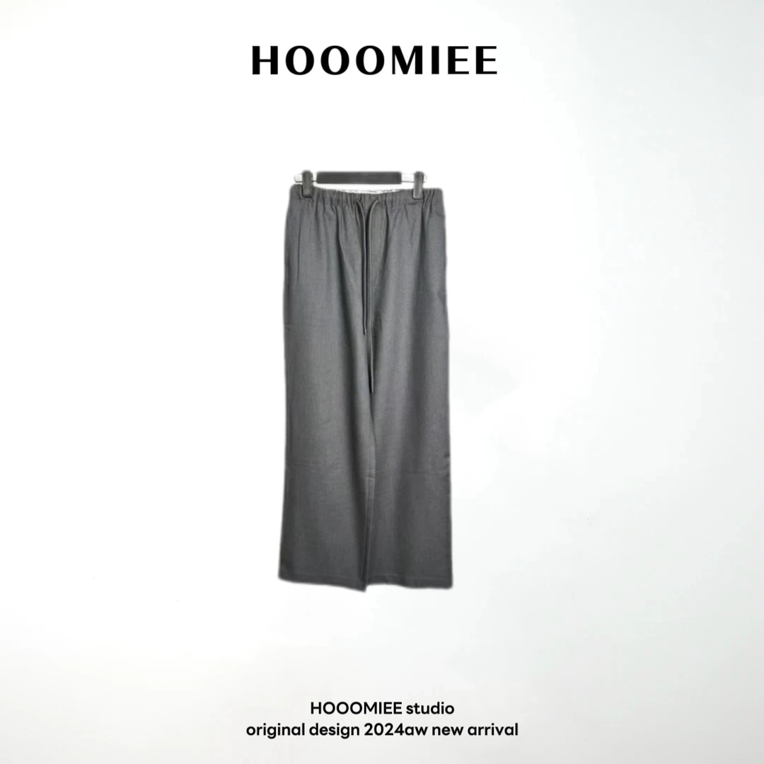 Hooomiee松紧腰舒适纯色灰宽松阔腿西装裤220182