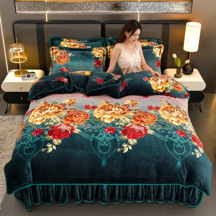 （新款活动价）牛奶绒四件套不起球不掉色加厚加绒双面绒毛绒被  牵