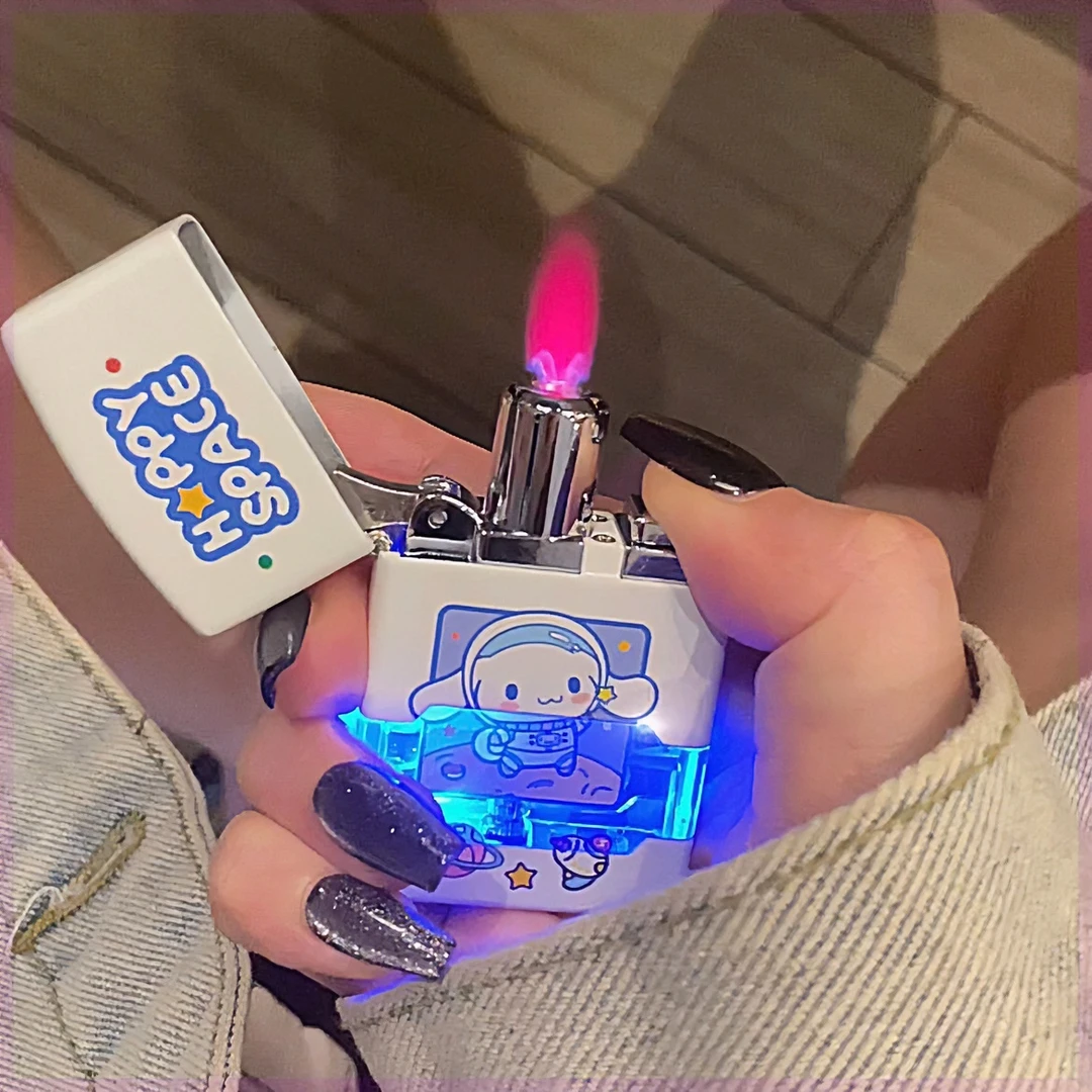 网红防风炫酷高颜值库洛米蓝灯创意打火机粉焰个性点烟器送男朋友