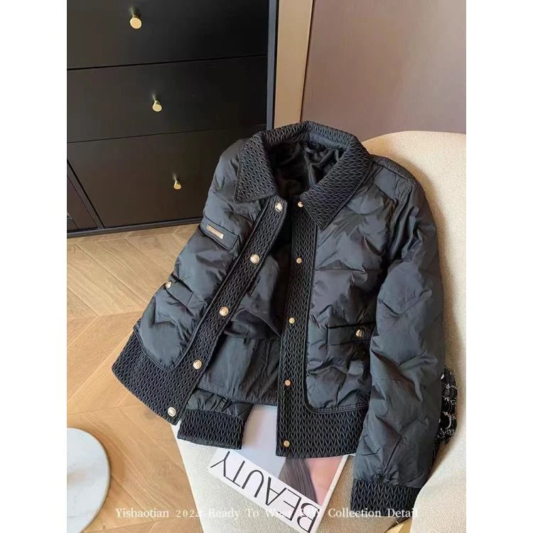 【黑金棉服】小香风加绒2024冬季高级感气质百搭轻薄保暖短款外套