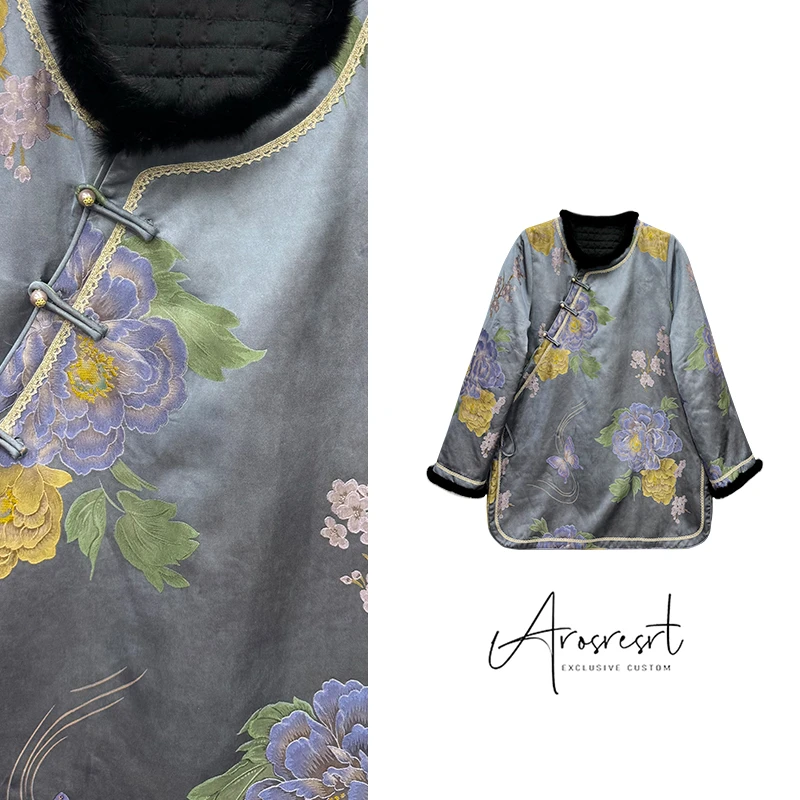 【繁华似锦】24秋冬加棉新中式上衣加厚中国风提花国潮棉衣貂毛毛领