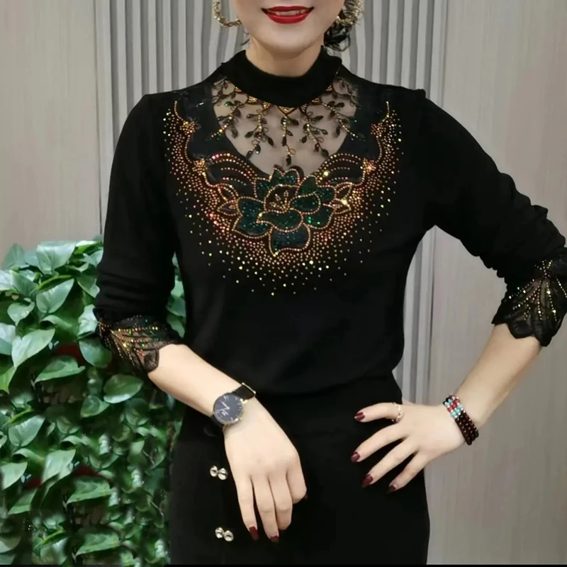 时尚妈妈装秋冬新款时尚百搭上衣洋气遮肉半高领打底衫长袖女款