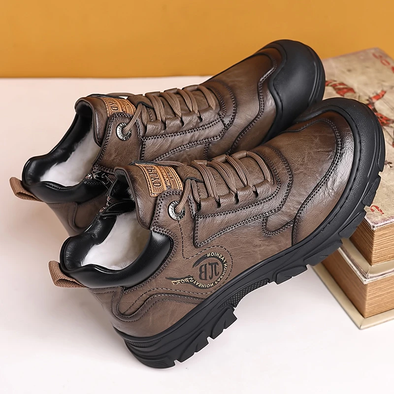 皮毛一体棉鞋男士棉靴冬季保暖加厚羊毛高帮棉皮鞋防滑软底雪地靴