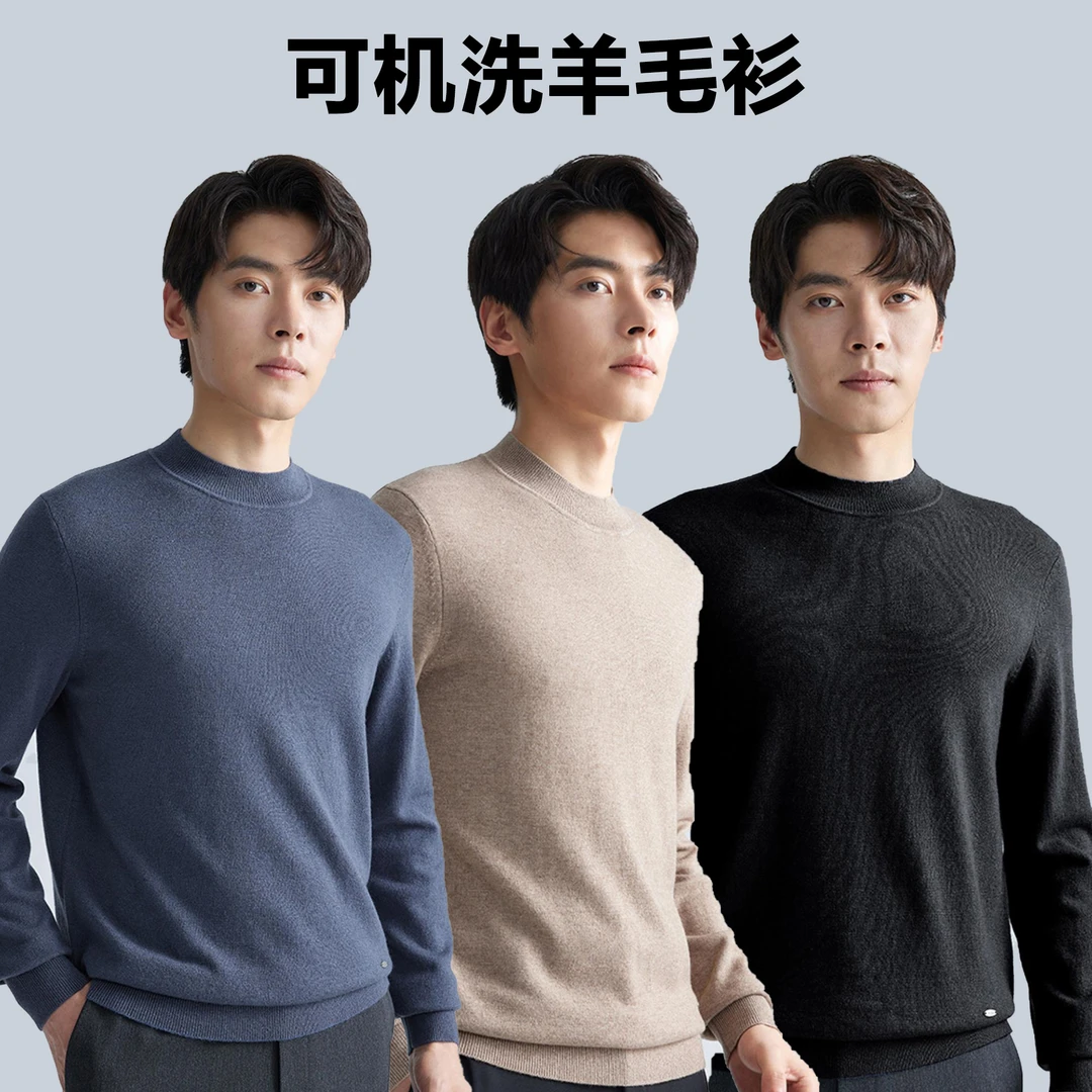 利郎【羊绒+羊毛】冬季男士羊毛衫半高领保暖纯色（可机洗+不变形）