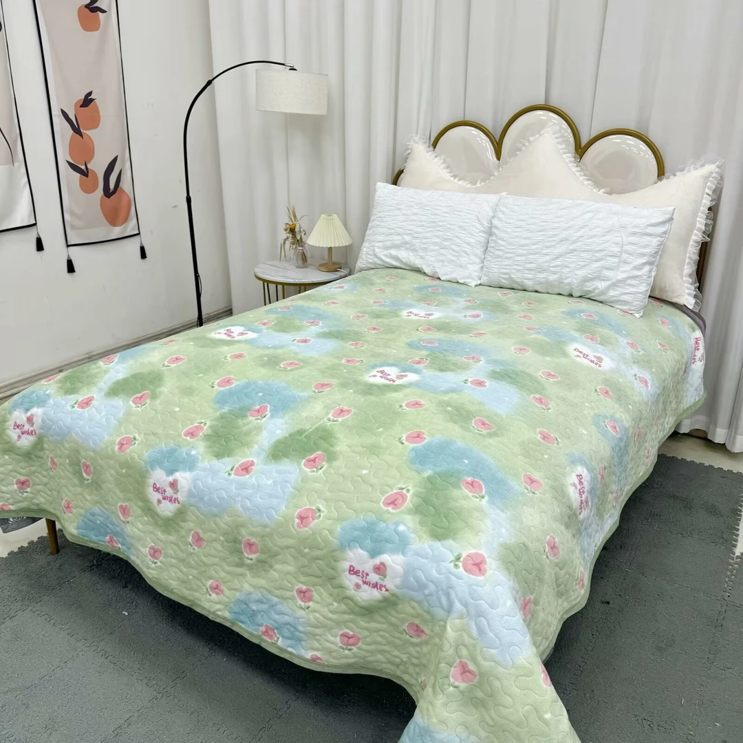 【玫瑰花粉】2×2.3米 高克重牛奶绒床盖 可铺可盖 简约