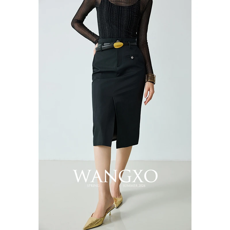WANGXO通勤风连腰时髦大牌感半身裙242688G