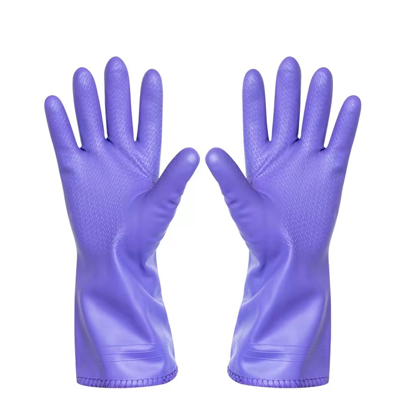 2双加绒家务手套厨房保洁洗碗洗衣防水冬手套 短款绒里胶皮手套