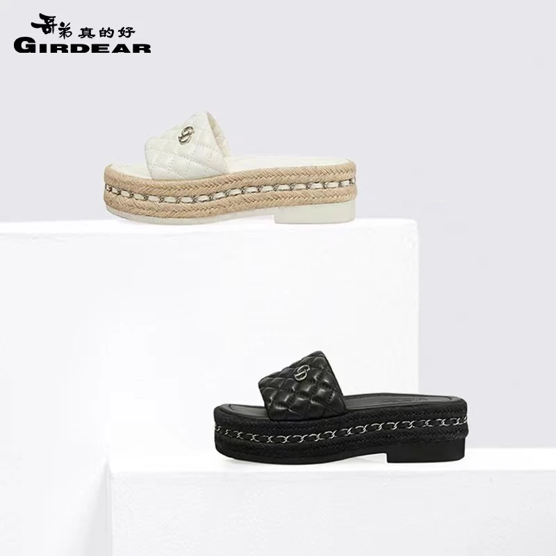GIRDEAR/哥弟真的好新款法式高级菱格小香风厚底凉鞋网红时尚休闲