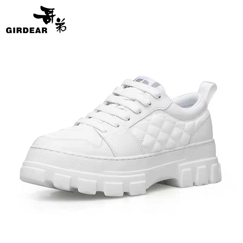 GIRDEAR/哥弟真的好女款     菱格绑带休闲厚底鞋潮流白色时尚