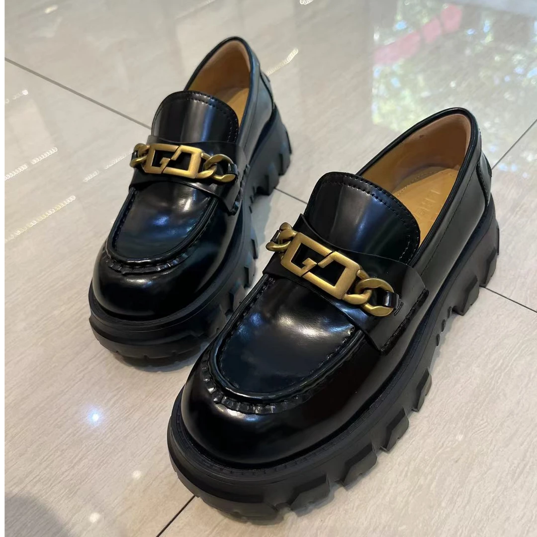 深呼吸牛皮饰扣一脚蹬XL大底圆头乐福鞋时尚休闲百搭黑色ax13109