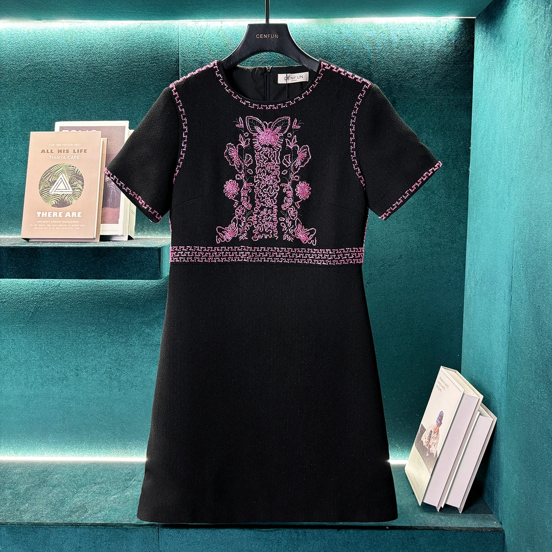 【CENFUN】 气质针织时尚女士夏季黑色女装连衣裙 E02189