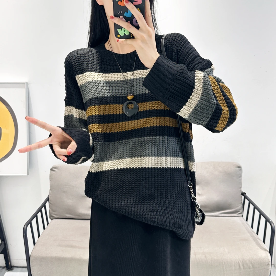 【大美丽定制】2025春季新品 4拼条纹 针织上衣 样24101404