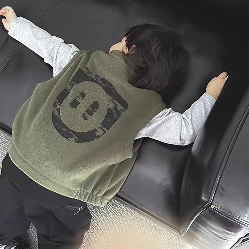 男童奥粒绒马甲2024宝宝春秋休闲复古儿童外穿秋冬无袖背心上衣潮