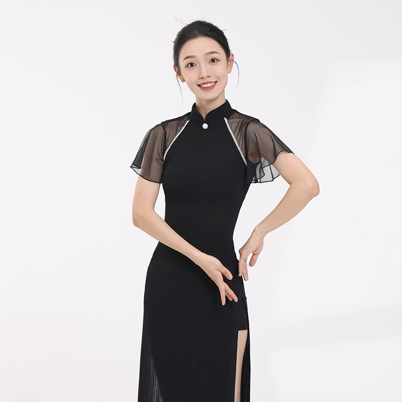 芙帛旗袍舞蹈服中国舞古风网纱拼接裙女古典舞身韵显瘦练功服装夏
