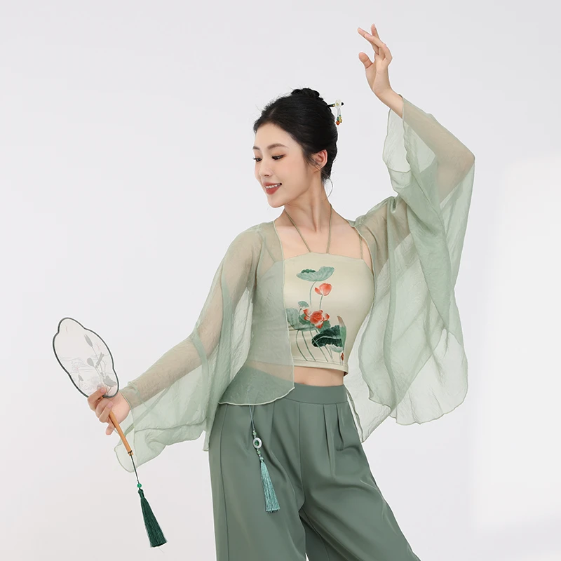 芙帛古典舞蹈服中国风演出服装飘逸开衫上衣女身韵练功服披肩纱衣