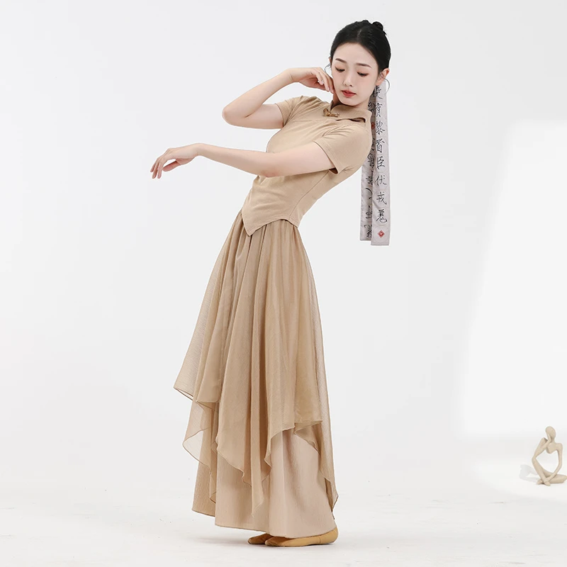 芙帛古典舞练功裤双层宽松阔腿裤裙中国舞舞蹈演出服女飘逸裤子