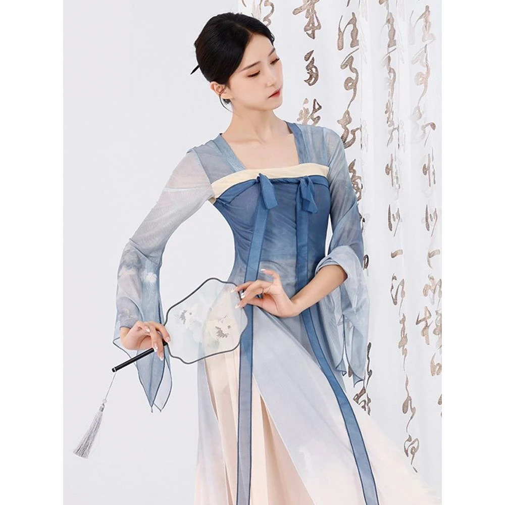 芙帛古典舞蹈服女飘逸汉服齐胸破裙飘带长款身韵纱衣中国舞练功服