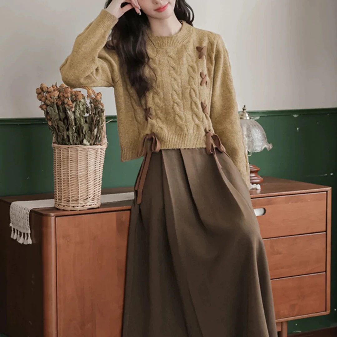 冬日甜心设计感麻花圆领复古独特别致针织毛衣上衣