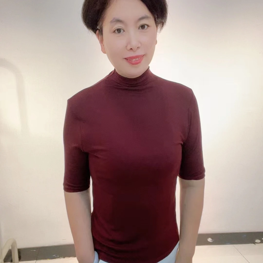 2024夏秋过度堆领五分袖T恤