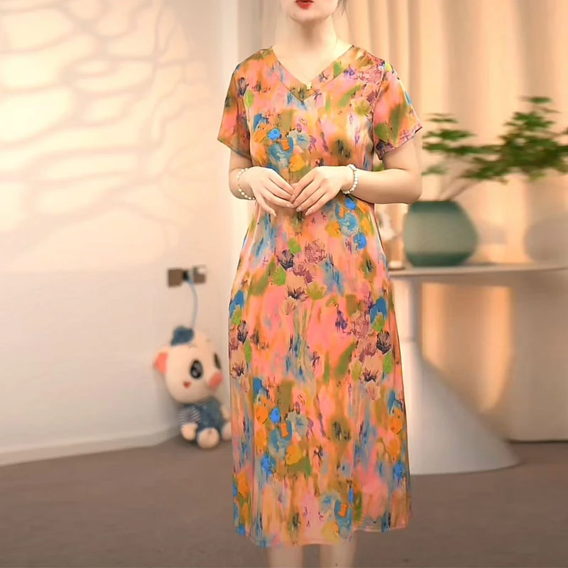 2024新款夏季连衣裙繁花似锦显瘦气质洋气中老年中长款连衣裙