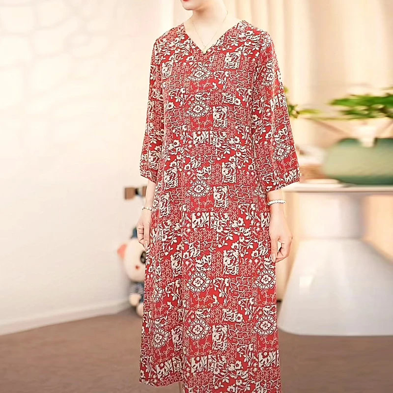 2024时尚显瘦秋季宽松百搭中老年妈妈装休闲大码女士气质连衣裙