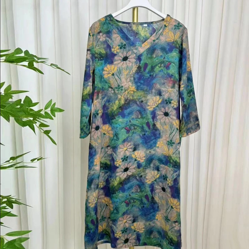 2024时尚显瘦秋季宽松百搭中老年妈妈装休闲大码女士气质连衣裙