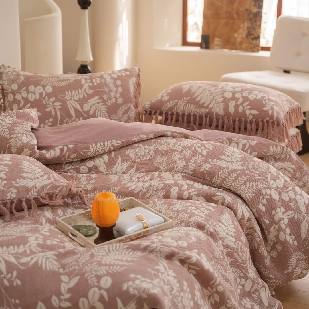 POCKET PIG/布袋猪 满庭芳 菡萏粉 高支高密柔纱棉纯棉提花四件套