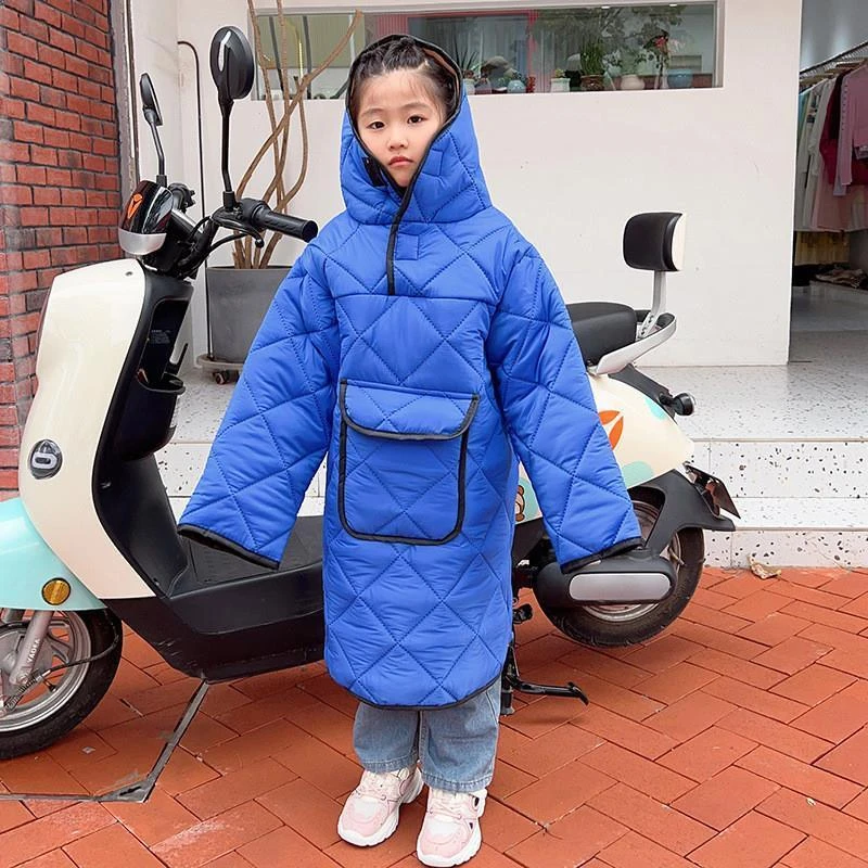电动车儿童挡风斗篷冬季挡风被加绒防寒防风外套保暖男女童挡风衣