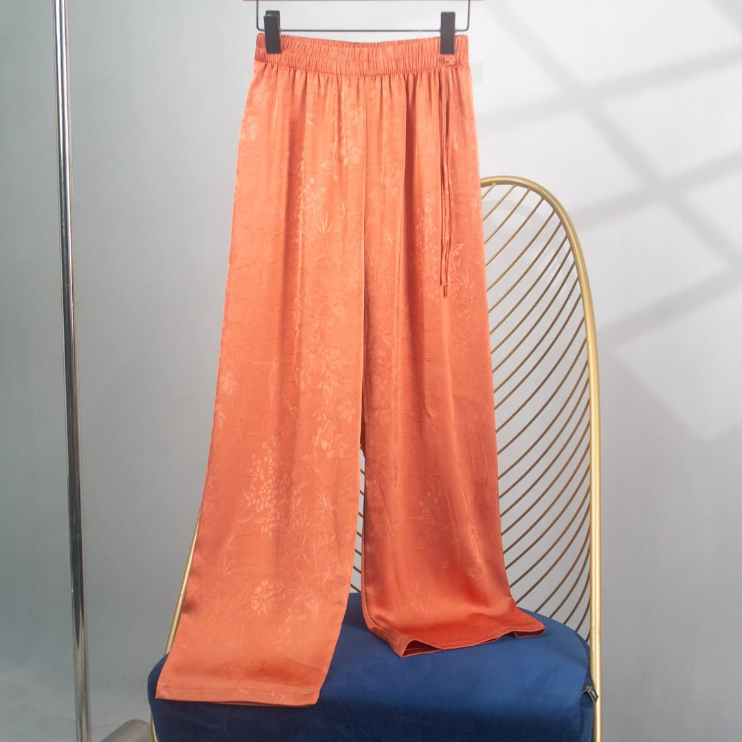 （丝年）2024新款新中式休闲裤女宽松国风松紧腰阔腿垂感复古百搭