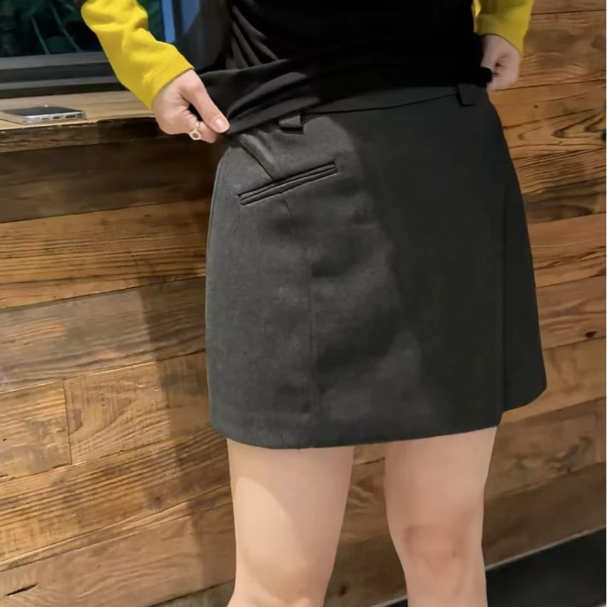 CC家秋冬百搭毛呢显瘦不规则拼接设计显瘦半身裙98099#