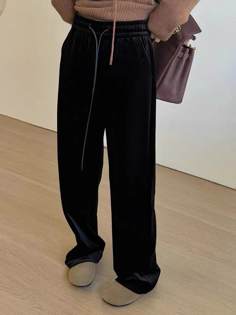 《秀秀精选》99990抽绳加绒加厚口袋款丝绒裤