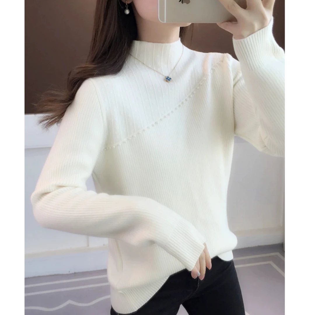 《秀秀精选》珍珠款 斜边 一体绒毛衣打底