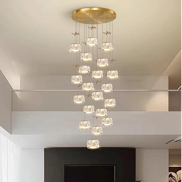 轻奢水晶吊灯别墅复式楼楼梯吊灯现代简约loft公寓酒店旋转楼梯灯