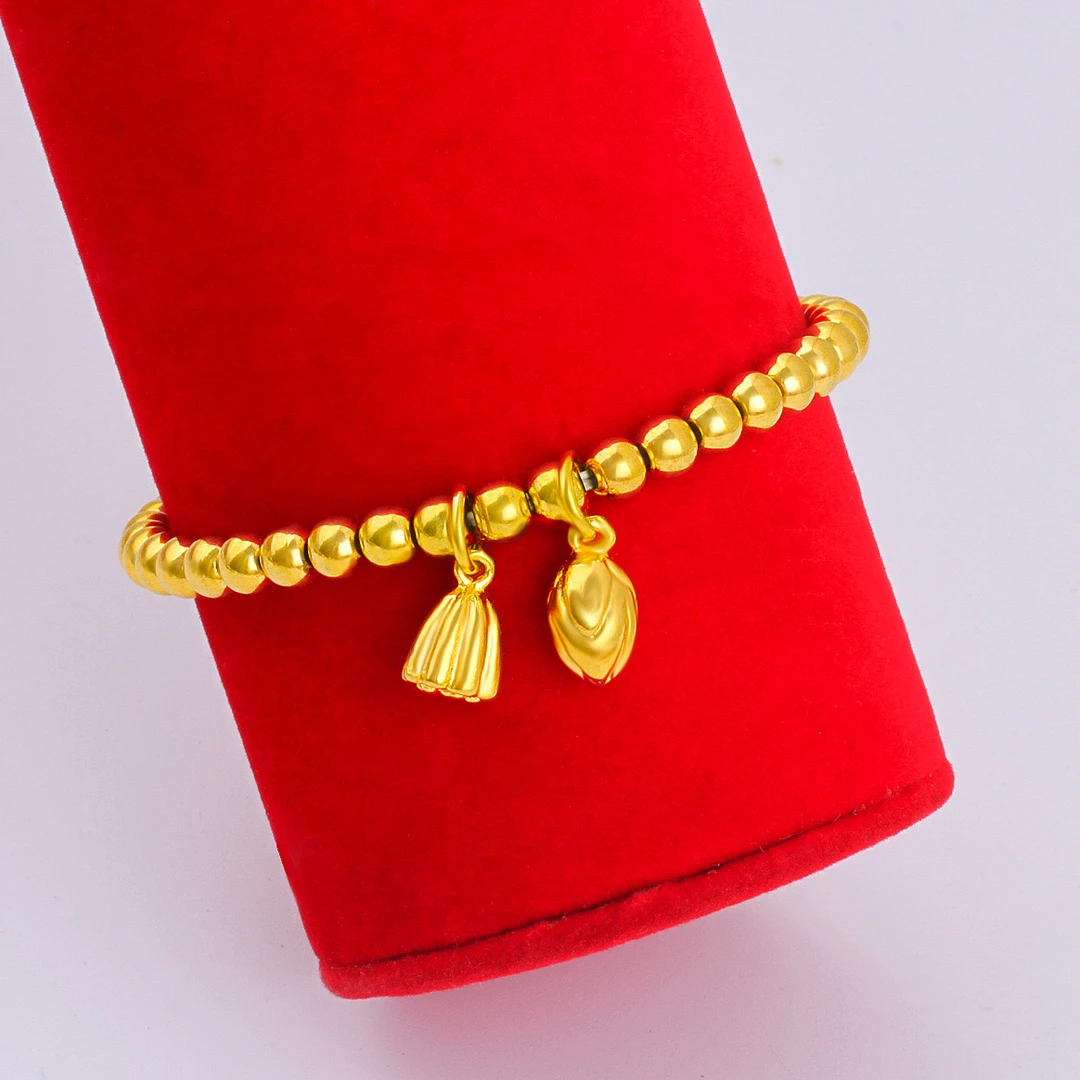 铜合金手链 大美妞两世欢时尚金色串珠莲蓬手串镀金ins手链光面