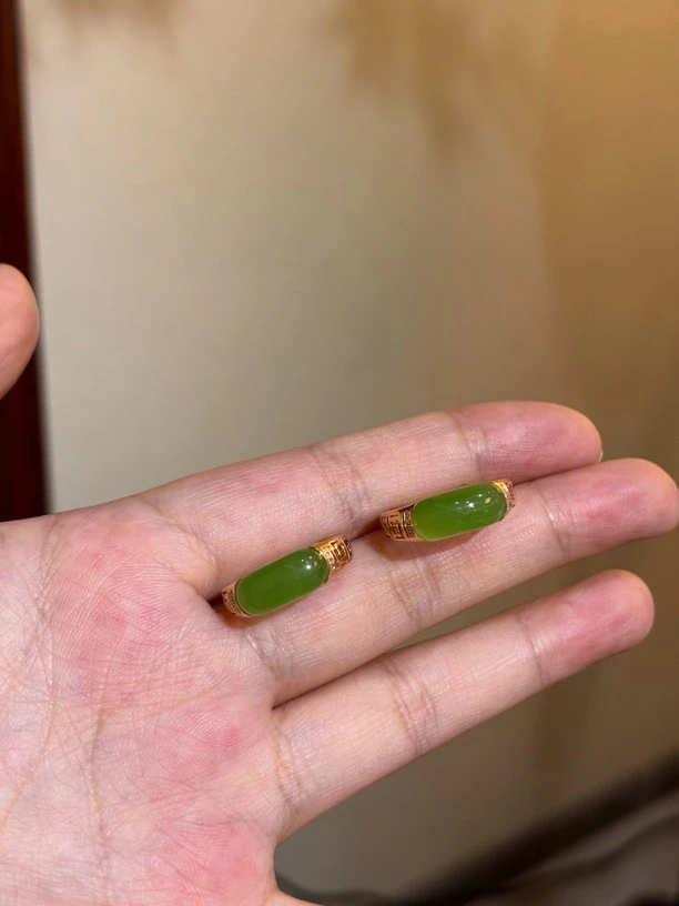 71342和田玉18K金碧玉戒指14*6*4.6多样性发其一