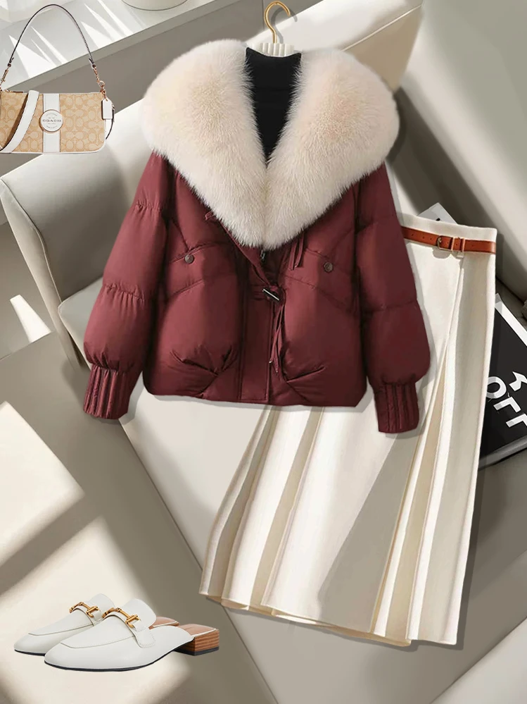 高级感超好看女2024冬季新款保暖加厚大毛领宽松面包外套棉服套装