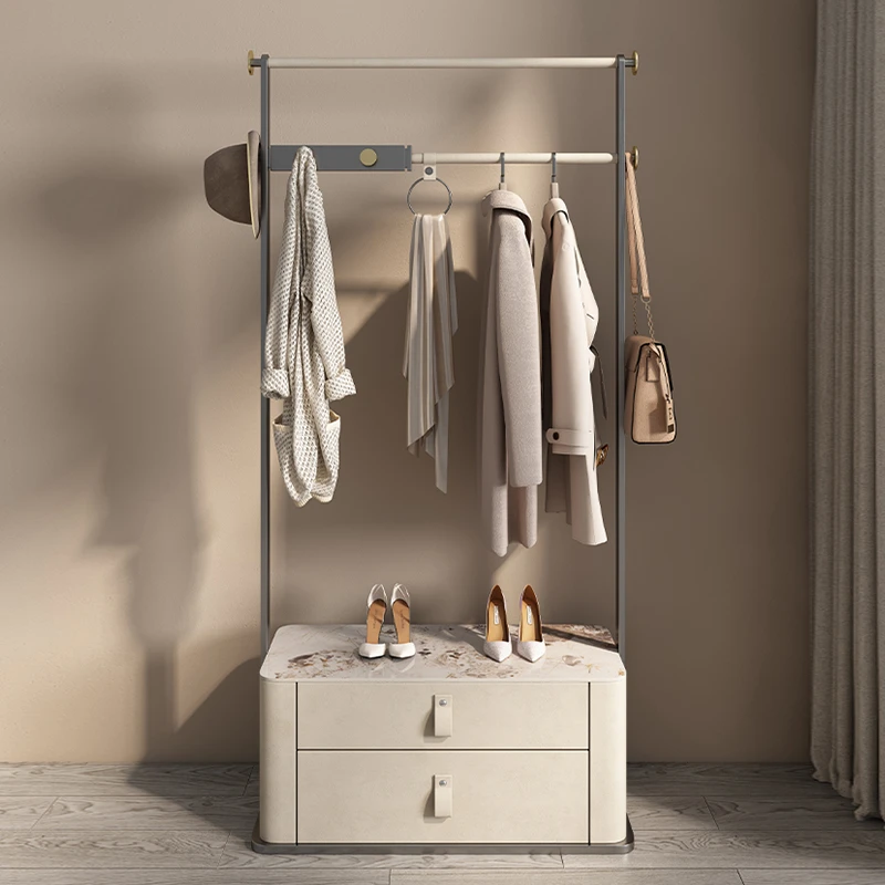 意式轻奢岩板衣帽架高端设计师家具不锈钢卧室皮革储物落地挂衣架