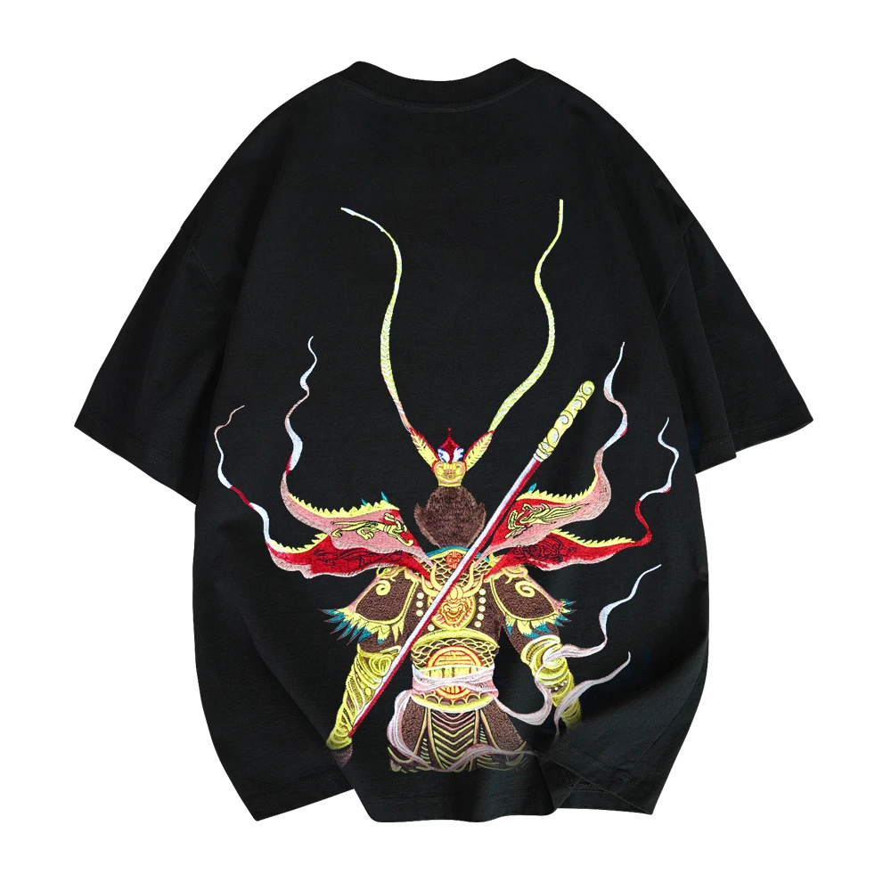 【黑神话悟空】齐天大圣国潮重工刺绣夜发光宽松休闲落肩纯棉T恤