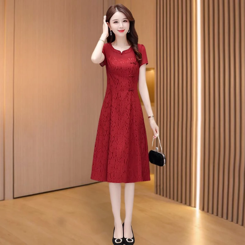 喜婆婆婚宴装连衣裙女夏2024低领改良旗袍年轻款高端气质妈妈礼服