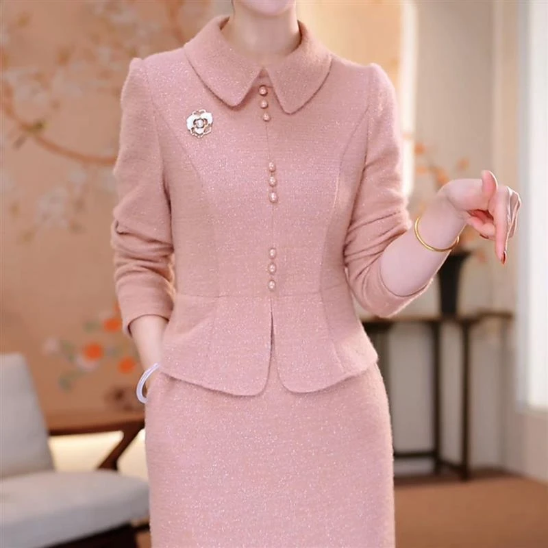 加绒加厚雪花绒面料假两件连衣裙2024冬季新款新中式国风洋气裙子