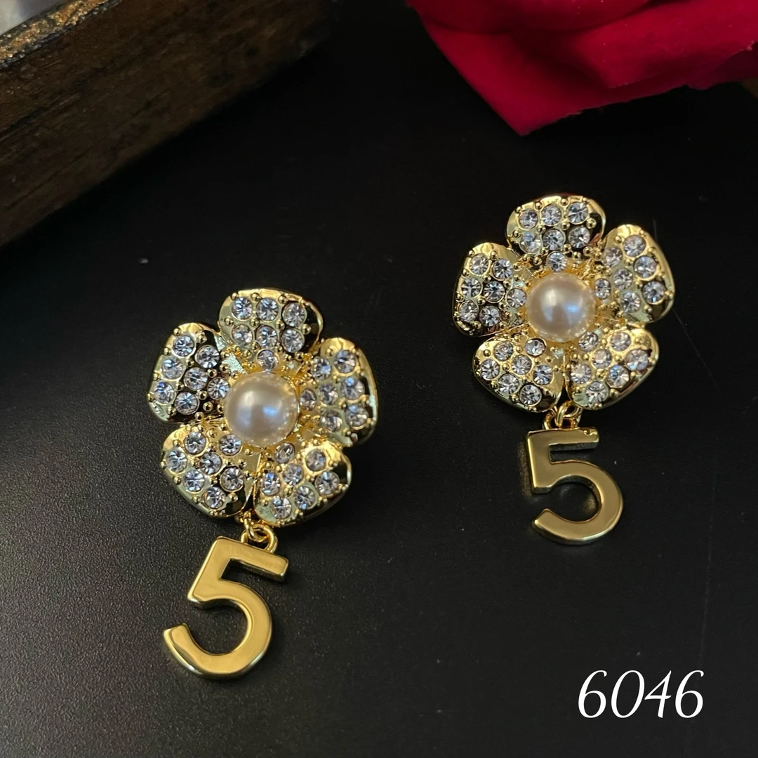 铜合金耳饰 花朵珠珠耳饰~6046