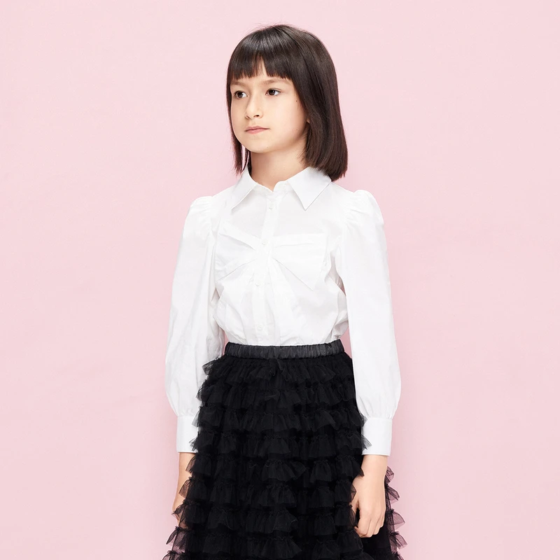 littlemoco童装22秋装新款女童泡泡袖长袖衬衫衬衣#KBB3SHT019