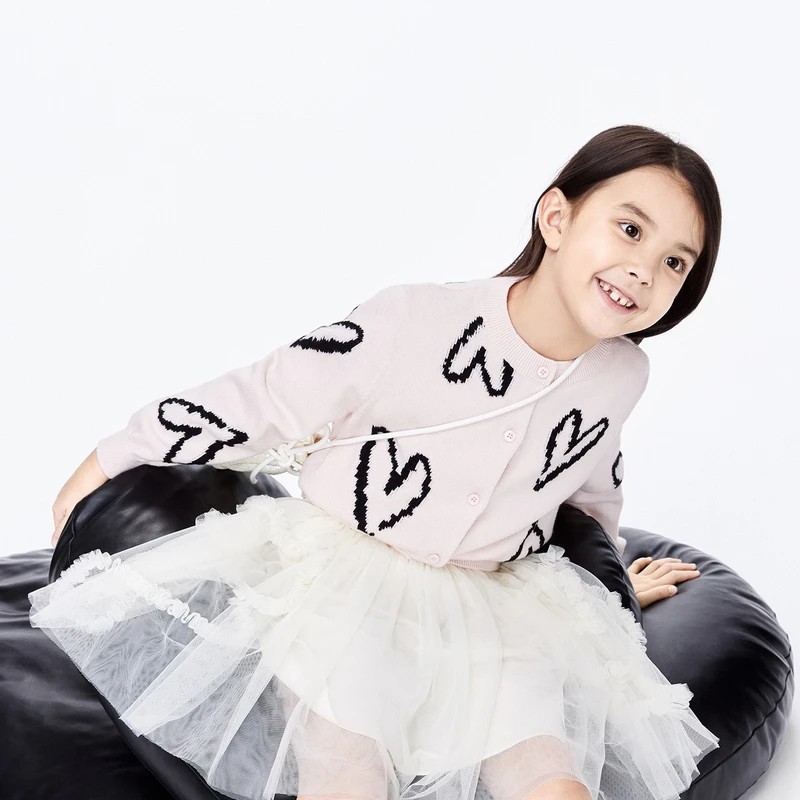 littlemoco童装24春装新款女童爱心开衫毛衣毛衫外套#KBD1CAR003